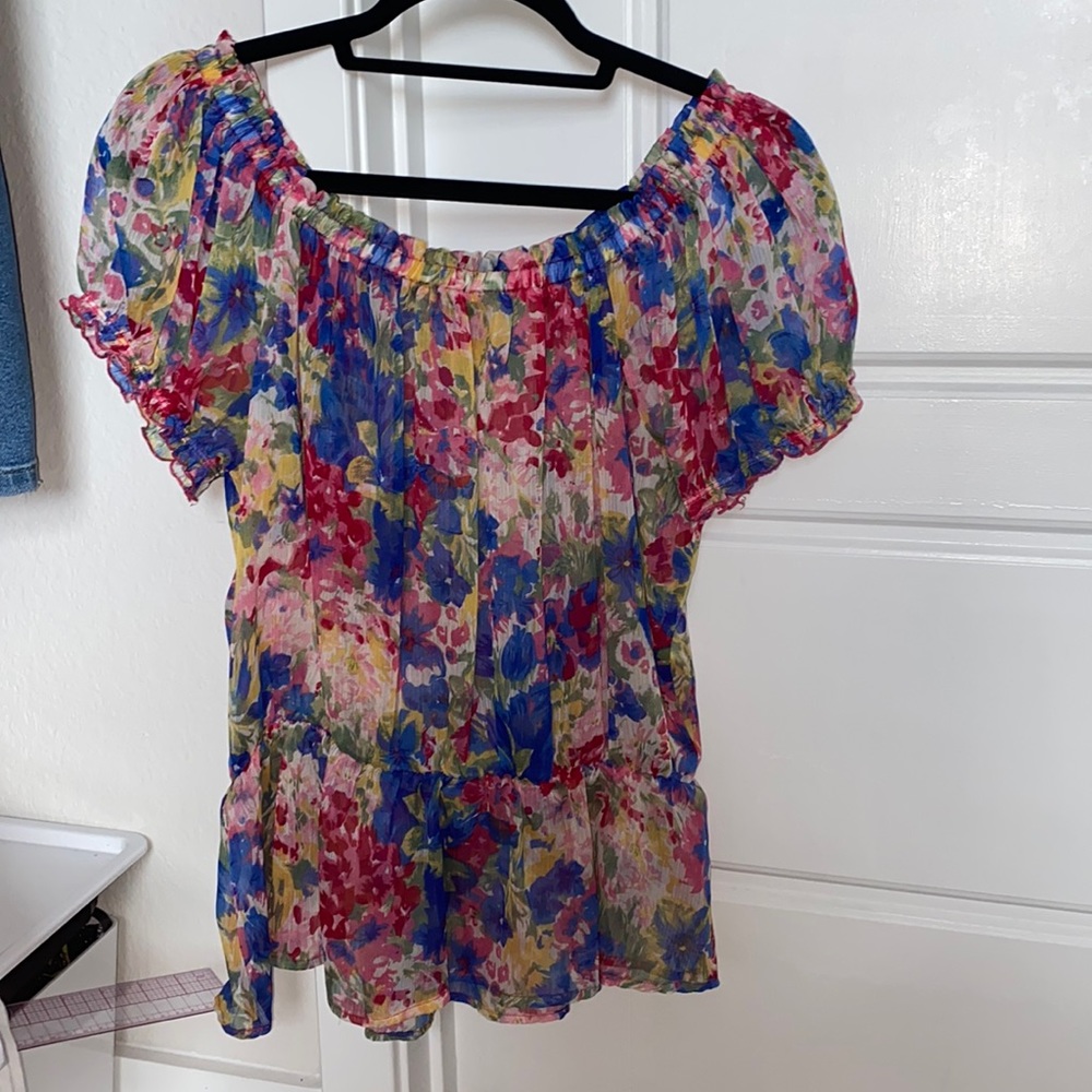 Forever 21 off the shoulder chiffon flower print top
